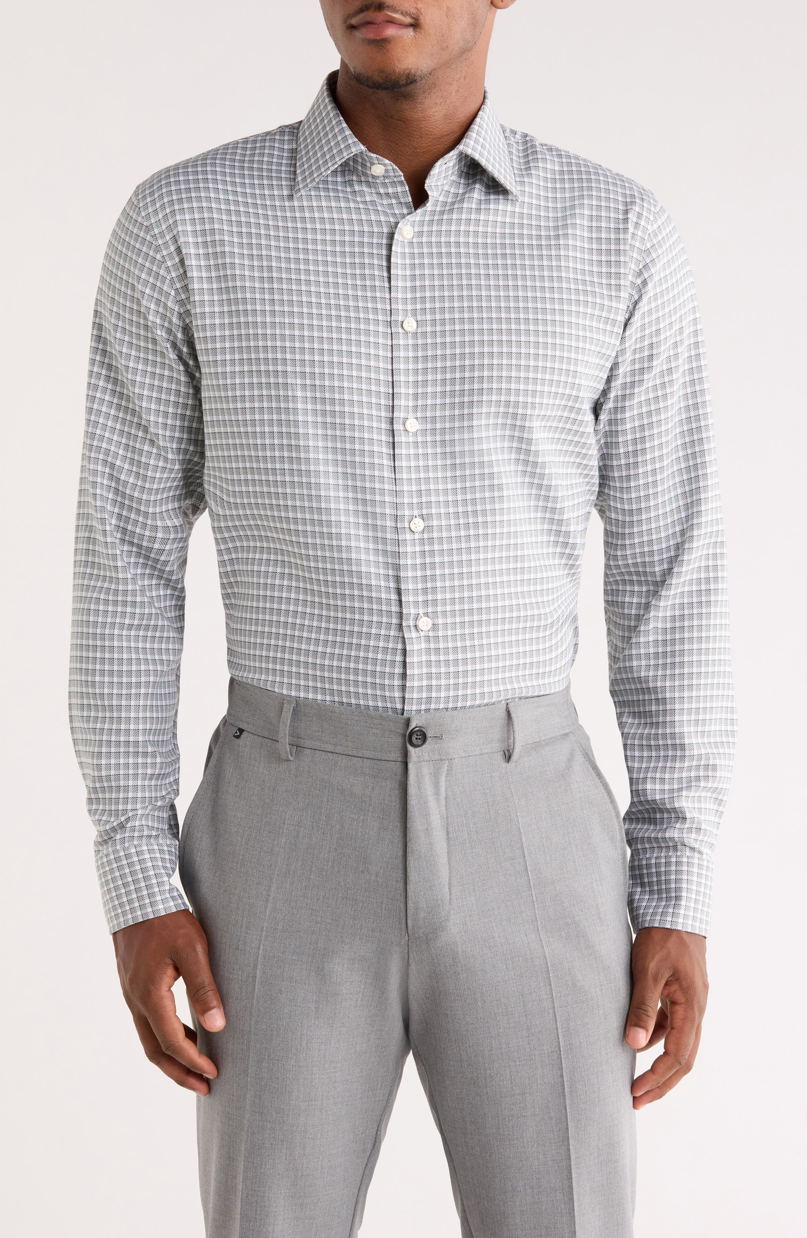 Nordstrom Trim Fit Check Premium Non Iron Cotton Button-Up Shirt