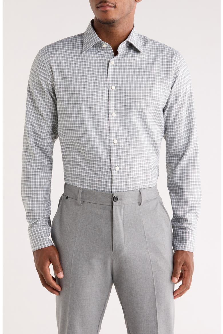 Trim Fit Check Premium Non Iron Cotton Button-Up Shirt, Main, color, GREEN PINE RIDGE GRID