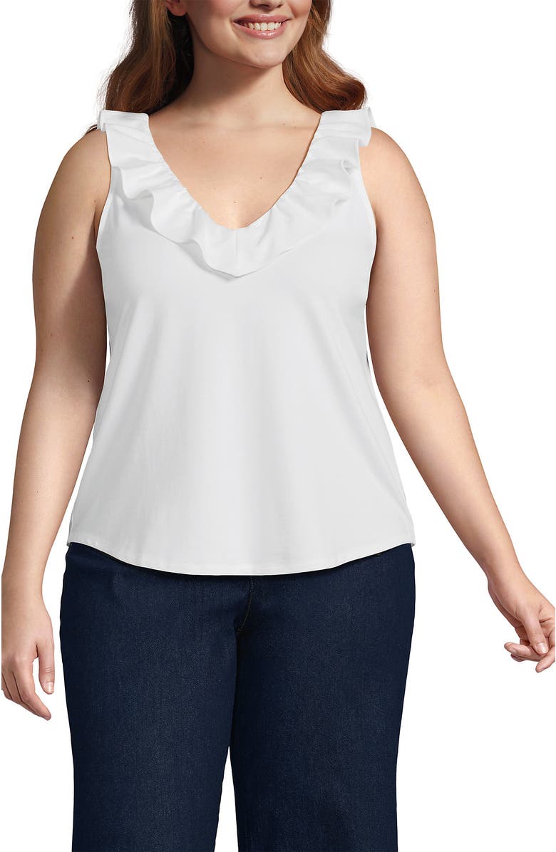 Lands' End Plus Size Lightweight Jersey Tank Top, Main, color, White