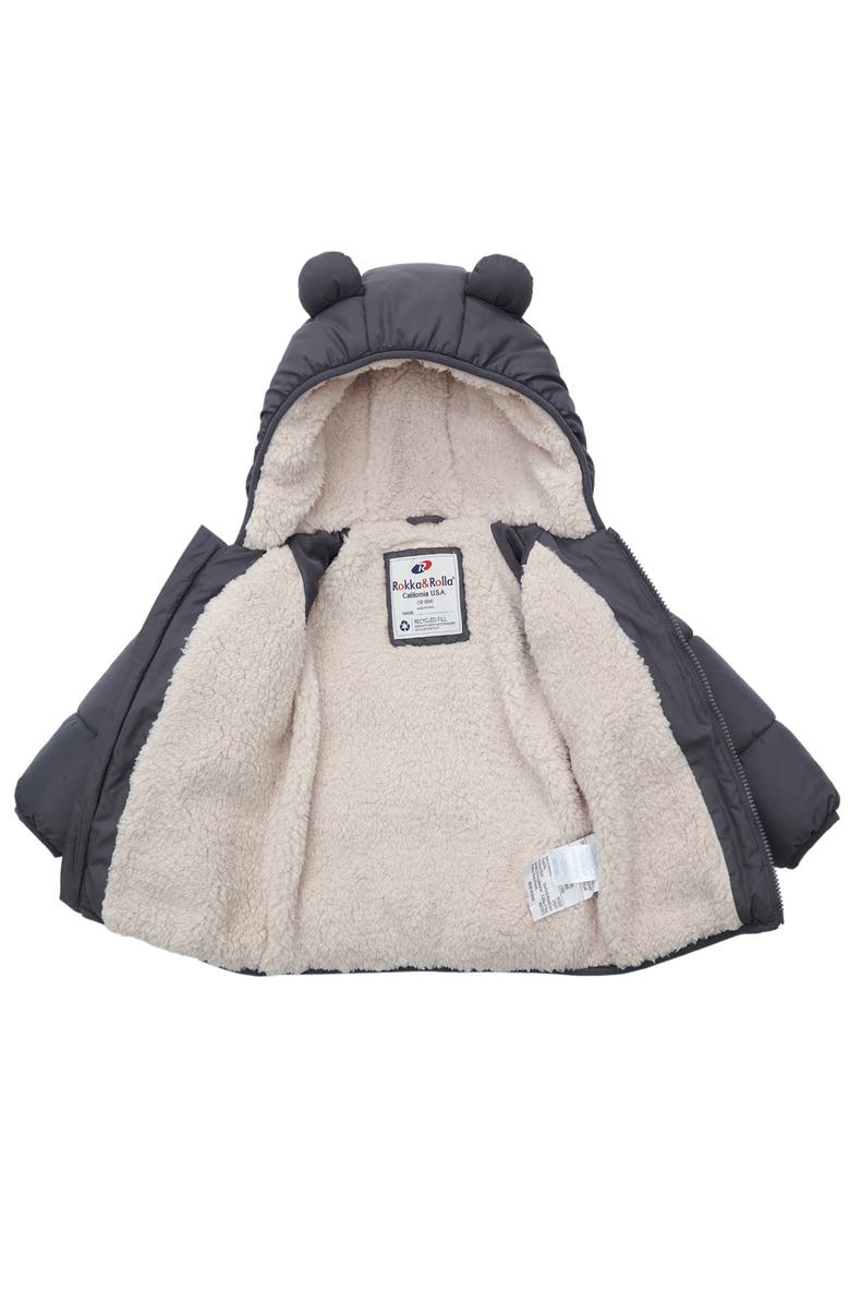 Rokka&Rolla Baby Fleece Lined Bear Puffer Jacket, Alternate, color, Grey