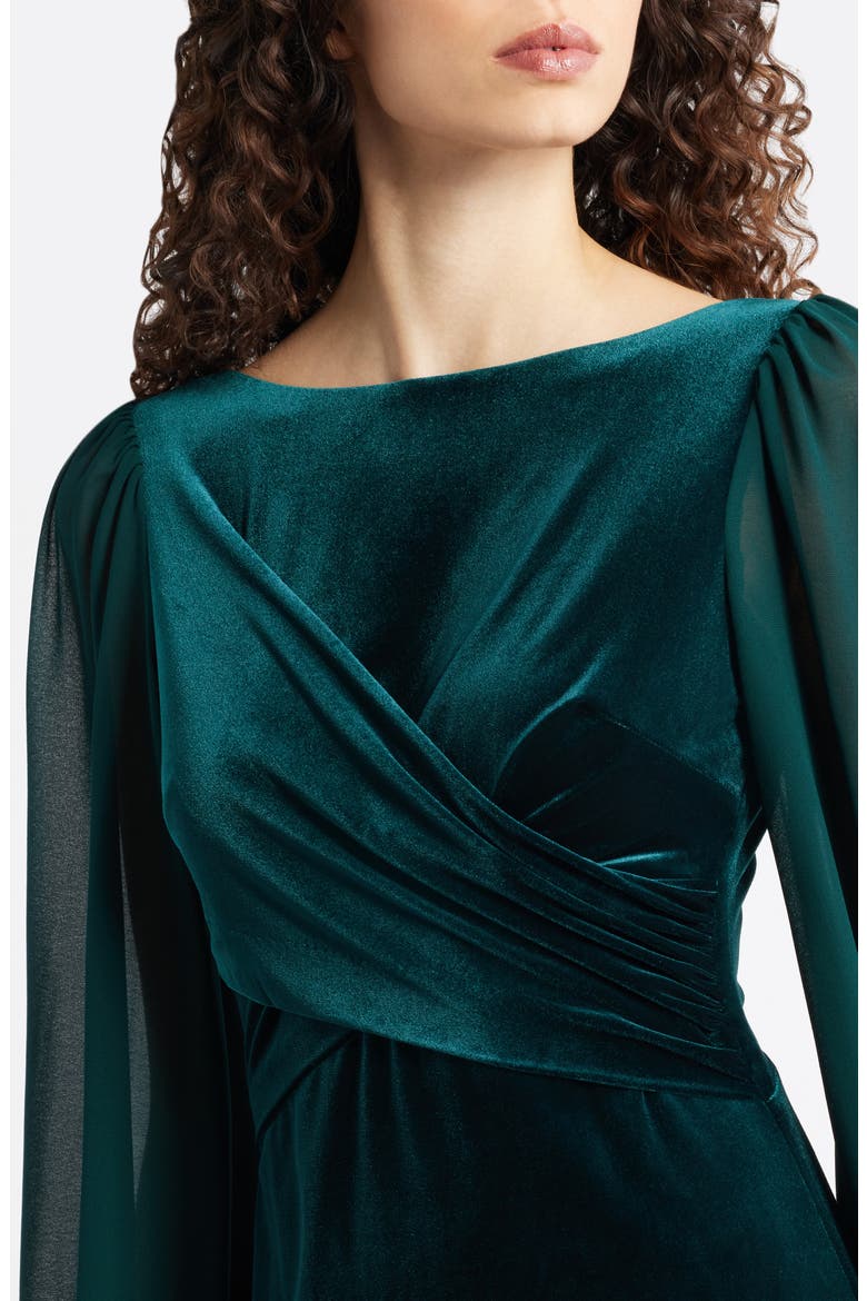 Long Chiffon Sleeve Velvet Dress, Alternate, color, HUNTER