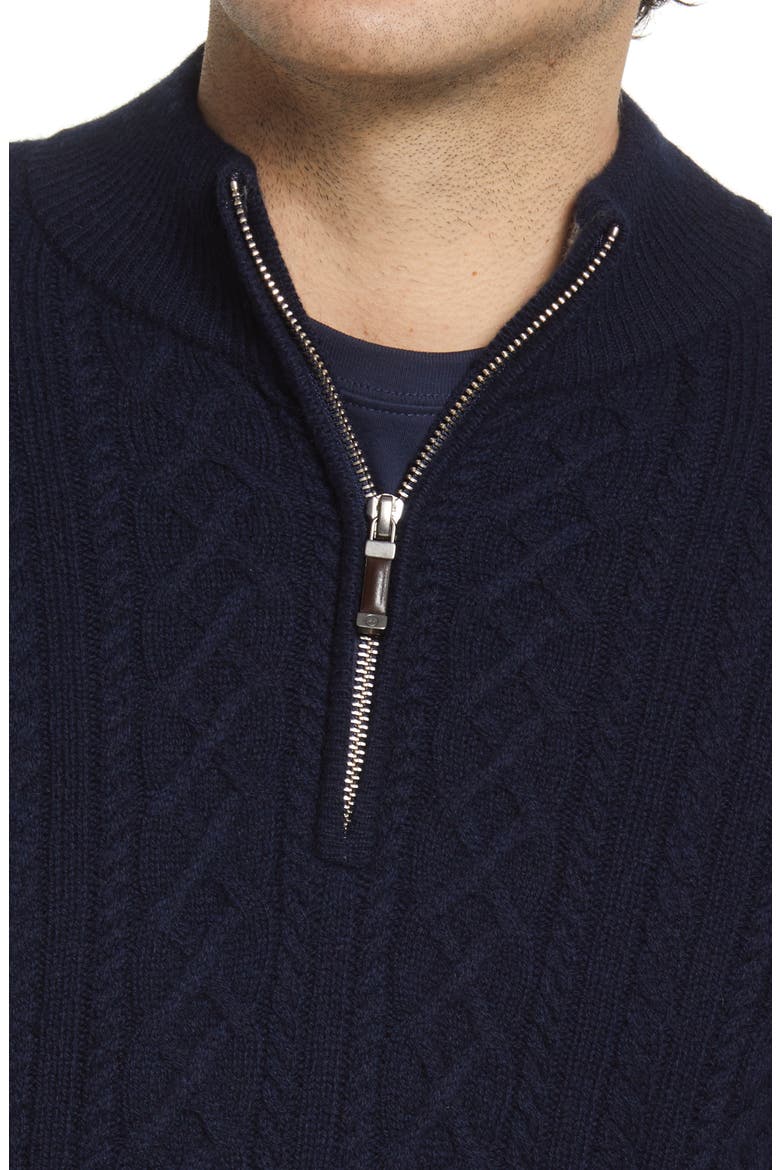 Men's Crown Cable Wool & Cashmere Quarter Zip Sweater, Alternate, color, NAVY