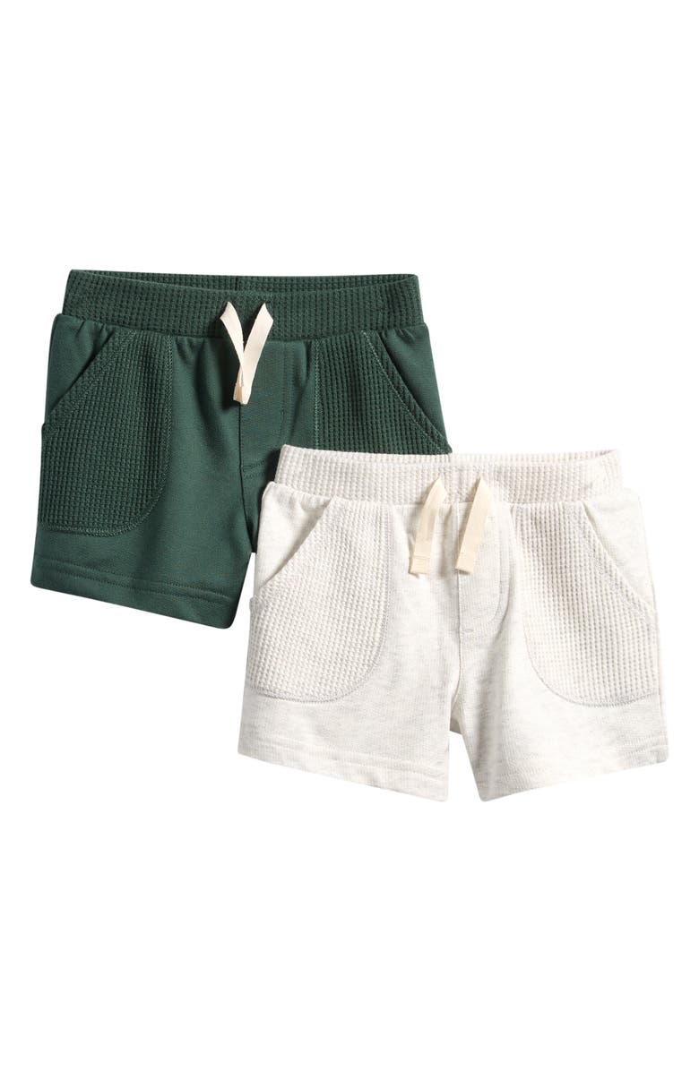 Little Planet 2-Pack Organic Cotton Drawstring Shorts, Main, color, Green Grey