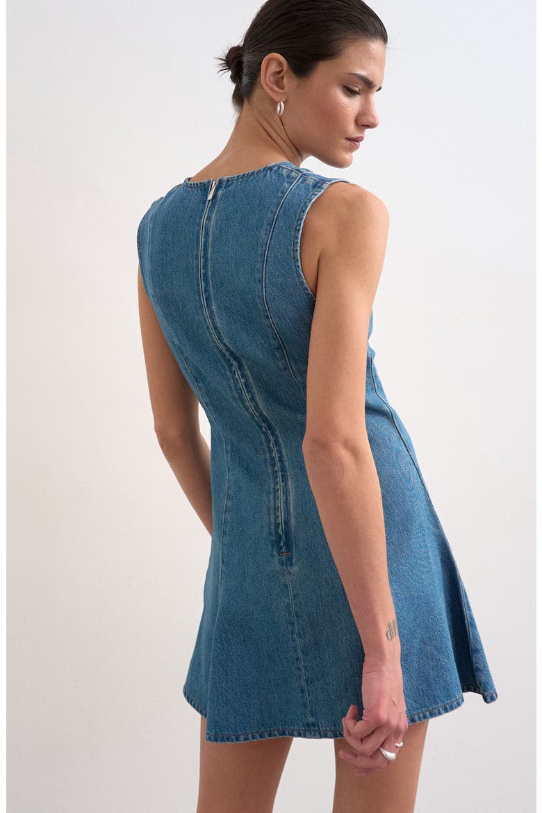 Denim Fit & Flare Dress, Alternate, color, MBLUE