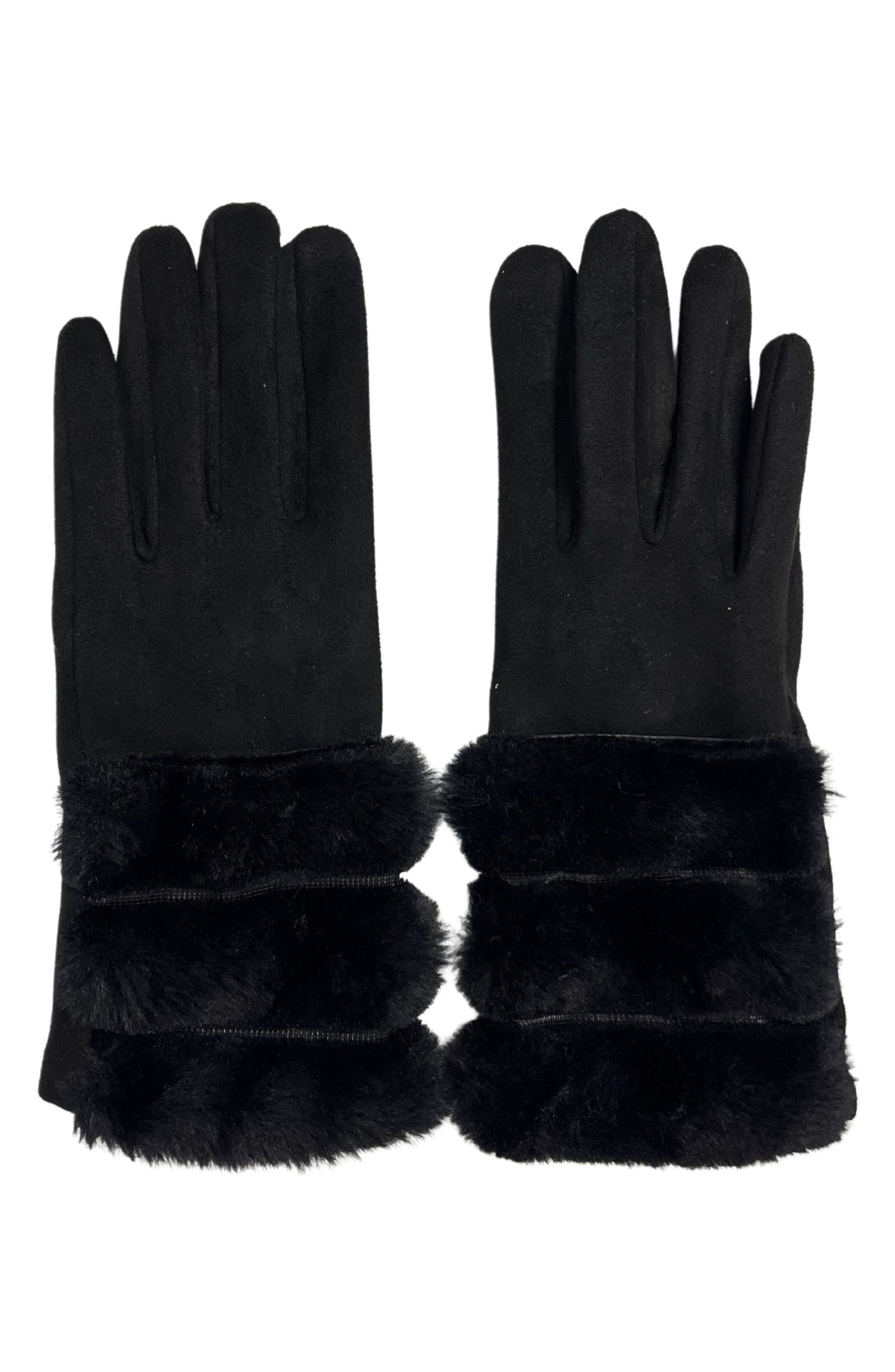 MARCUS ADLER Faux Suede Gloves with Faux Fur Trim