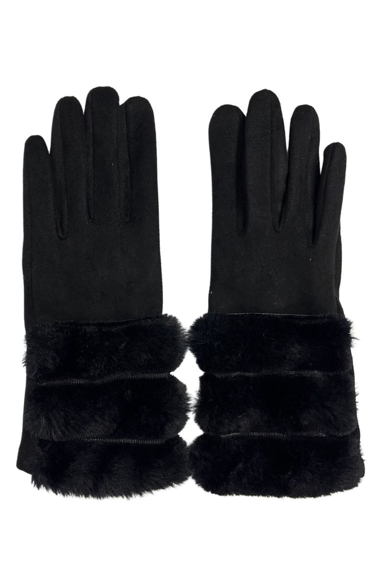 MARCUS ADLER Faux Suede Gloves with Faux Fur Trim, Main, color, Black