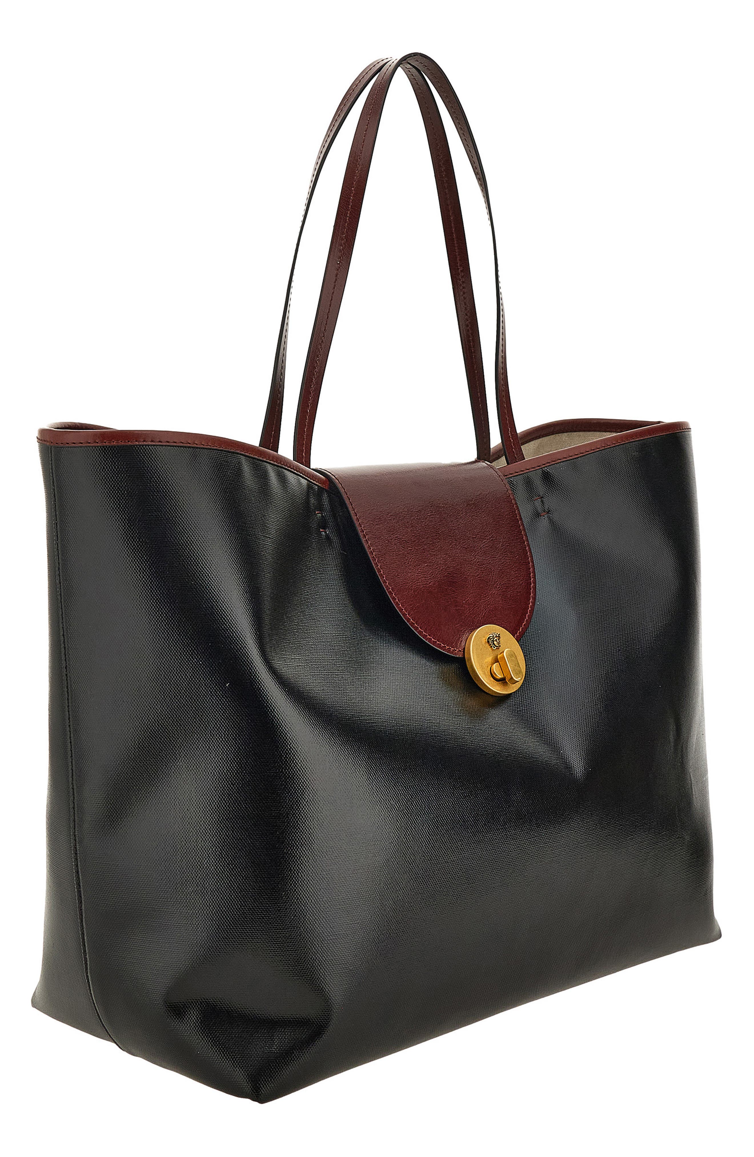 Versace Large Vivian Coated Canvas & Leather Tote, Alternate, color, Black Rosewood-Gold 82