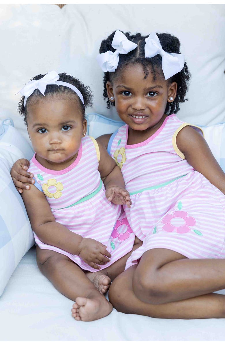 Florence Eiseman Stripe Knit Romper With Flowers, Alternate, color, Pink/White