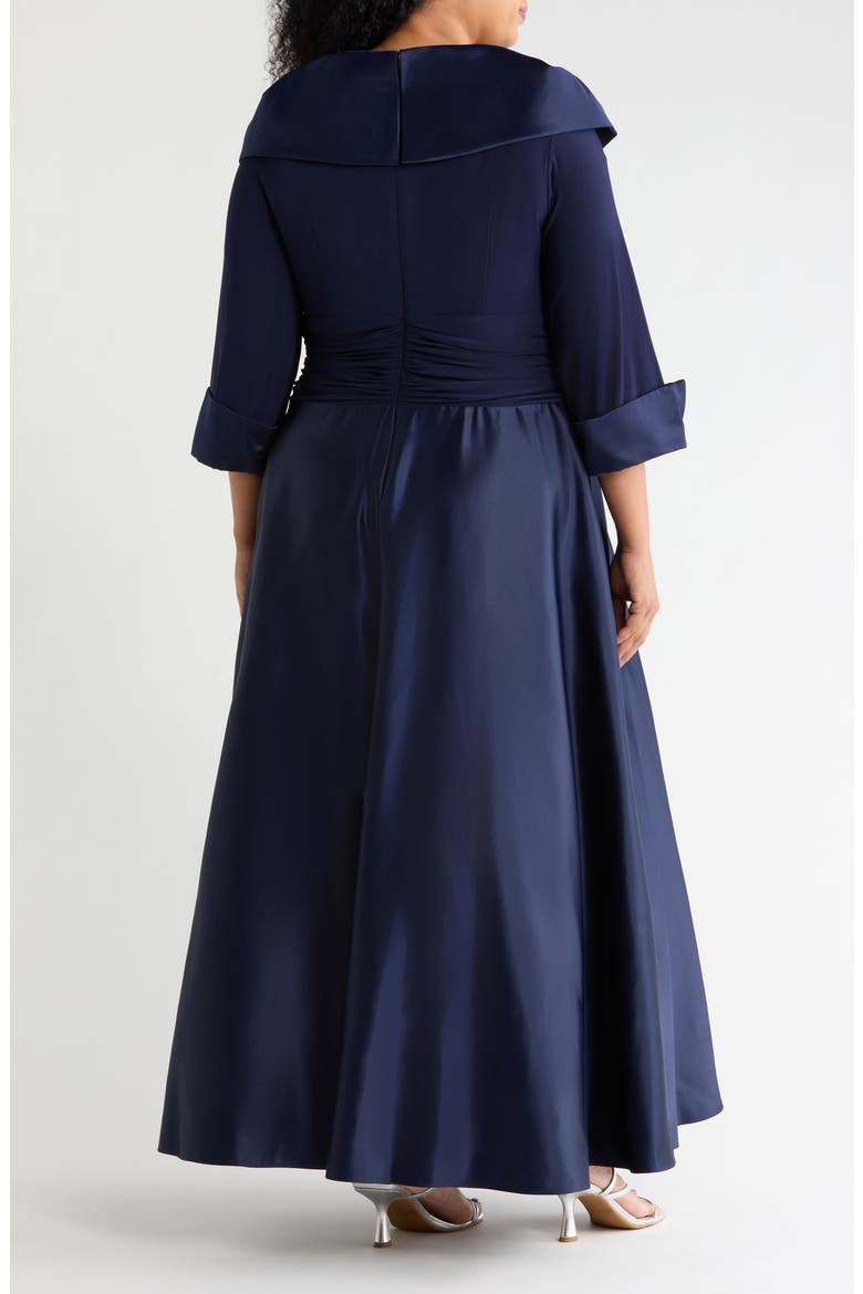 Rhinestone Button Cuff Sleeve Mixed Media Gown, Alternate, color, NAVY