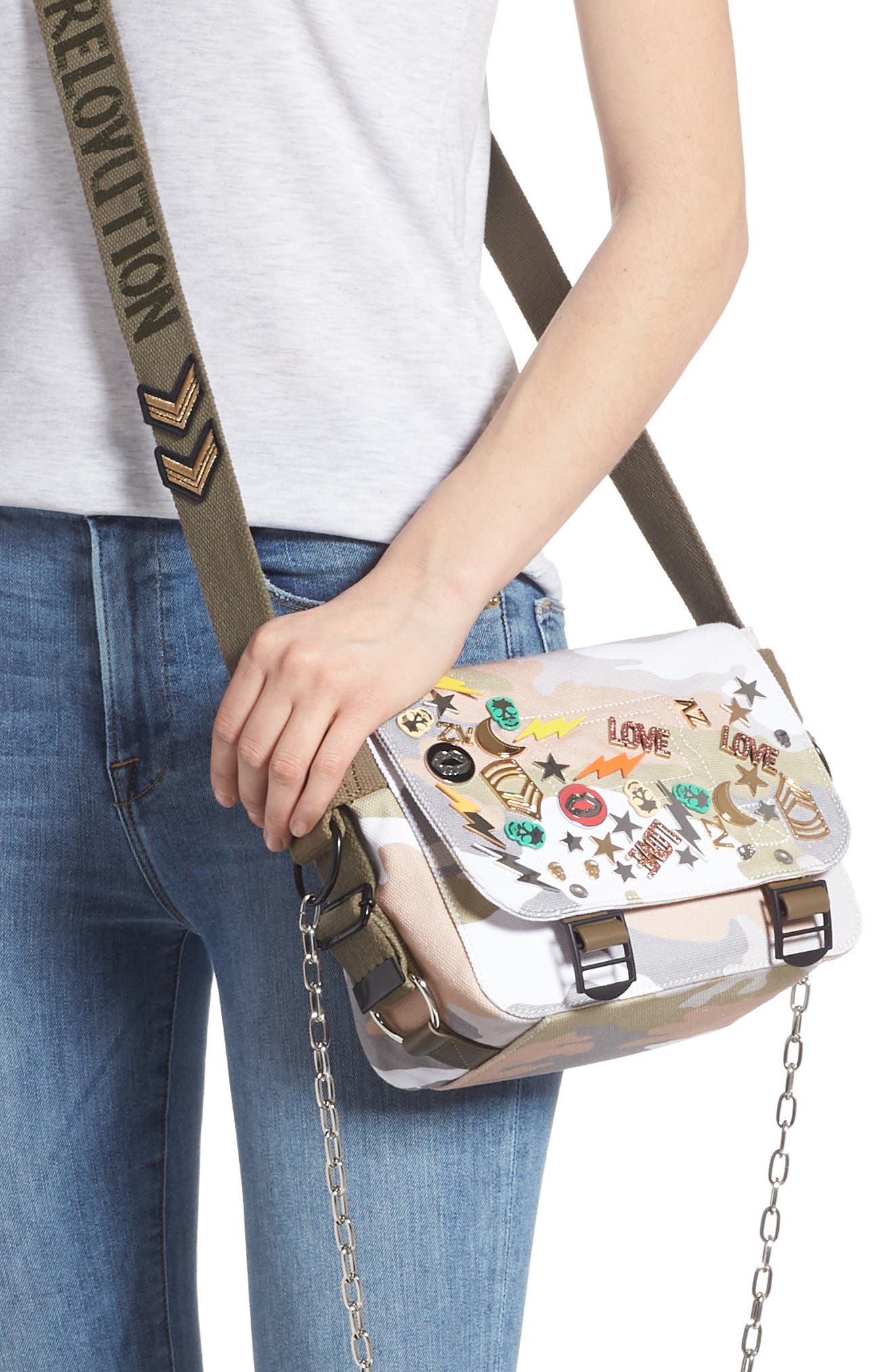 Zadig & Voltaire Ready Made Camo Canvas Messenger Bag, Alternate, color, 