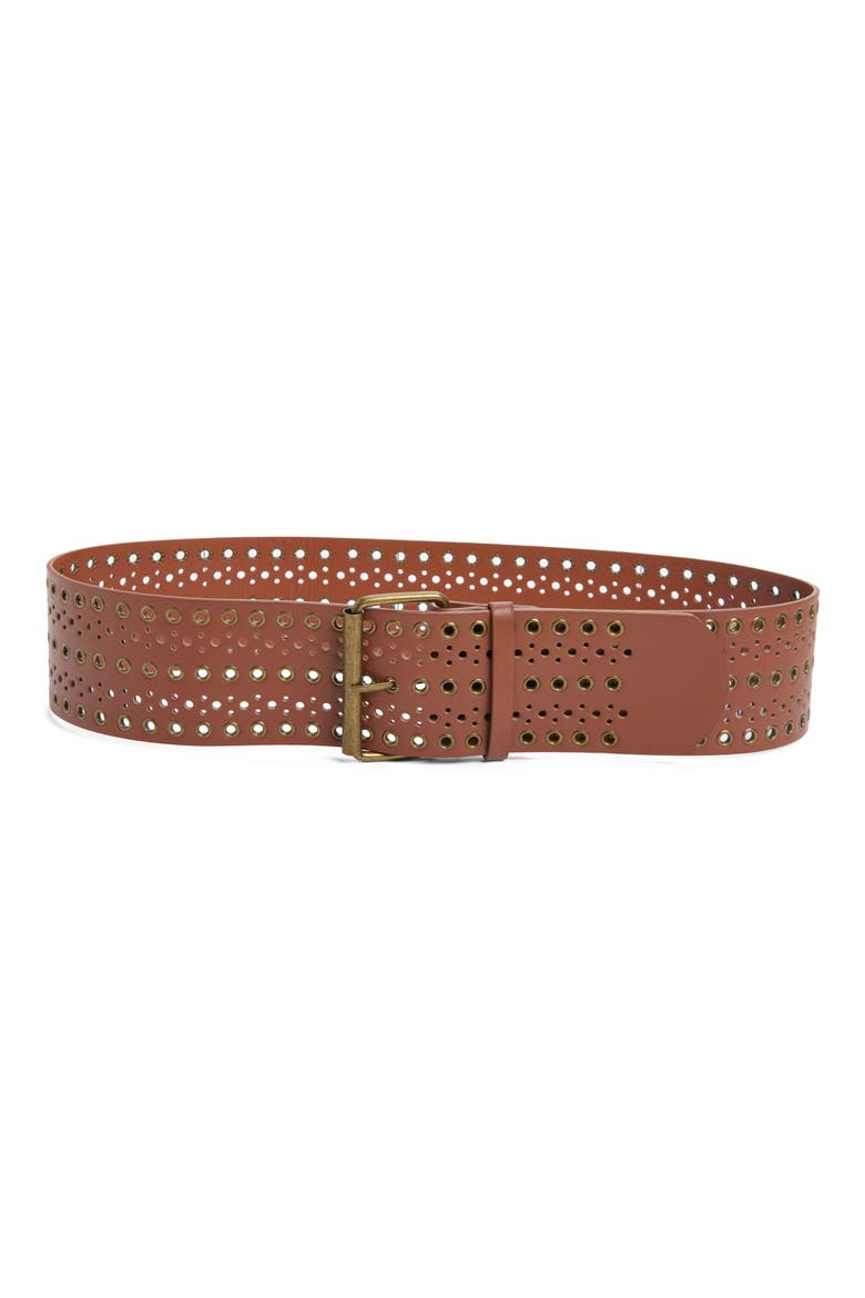 Cutout Grommet Wide Faux Leather Belt, Main, color, BROWN
