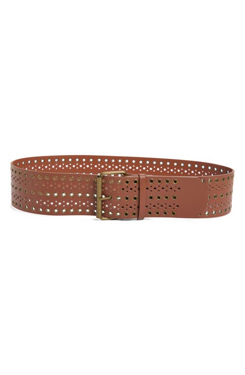 Cutout Grommet Wide Faux Leather Belt