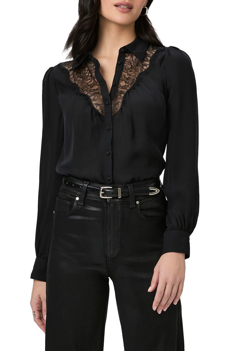 PAIGE Clairette Lace Trim Silk Shirt, Main, color, 