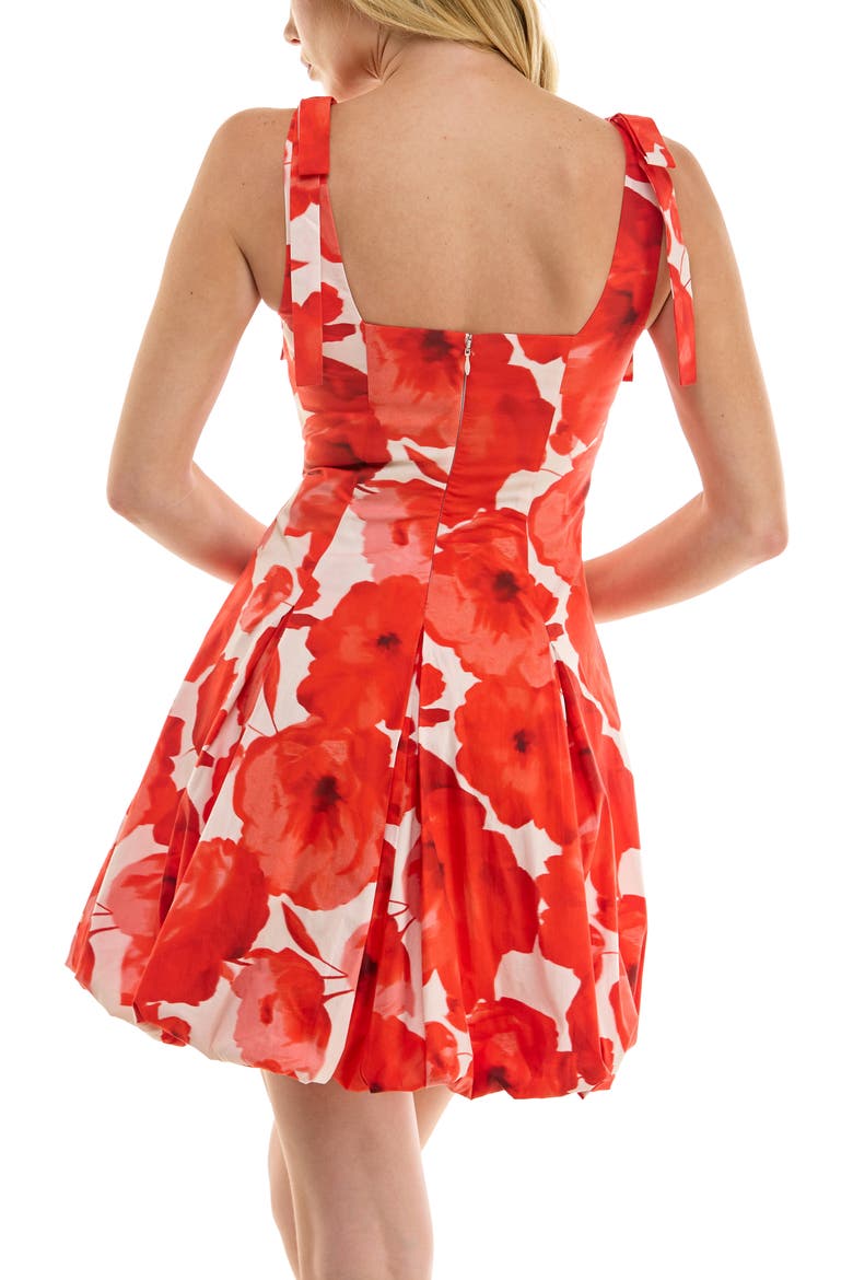 Floral Tie Strap Bubble Hem Stretch Cotton Minidress, Alternate, color, IVORY RED POPPY