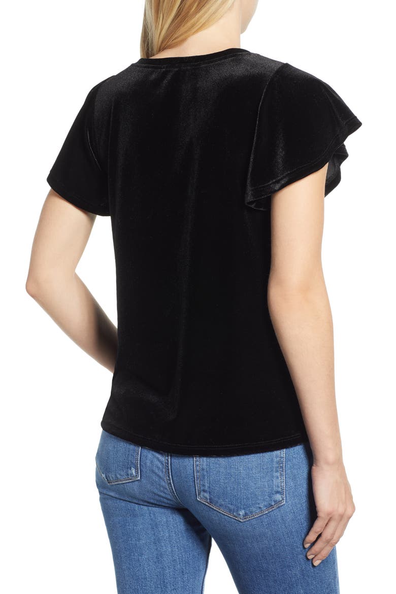 Gibson x Glam Squad Velvet Flutter Sleeve Shirt (Nordstrom Exclusive), Alternate, color, BLACK