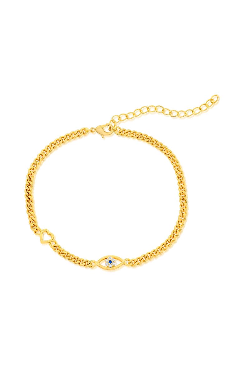 Heart & Created Blue Sapphire Bracelet, Main, color, Gold