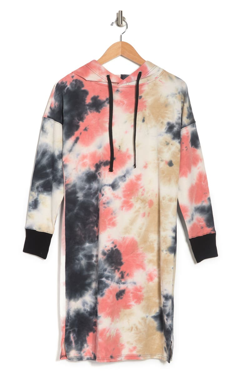 STITCHDROP Tie-Dye Hooded Midi Sweatshirt Dress, Alternate, color,