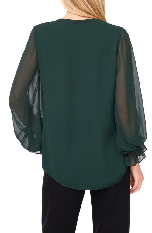 Vince Camuto Ruffle Cuff Split Neck Top In Green