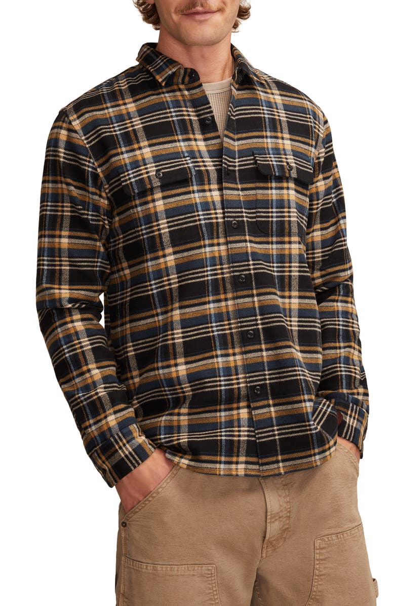 Lucky Brand Cloud Soft Plaid Flannel Button-Up Shirt, Main, color, Dark Black Mutli