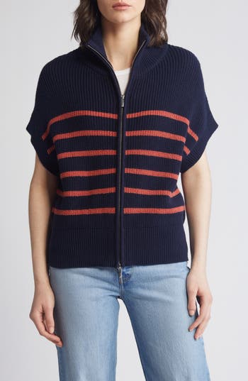 Nic + Zoe Nic+zoe Stripe Shaker Zip Cardigan In Indigo Multi