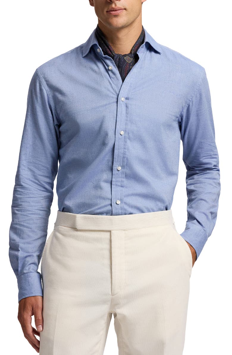 Ralph Lauren Purple Label Aston Cotton Herringbone Button-Up Shirt, Main, color, Blue