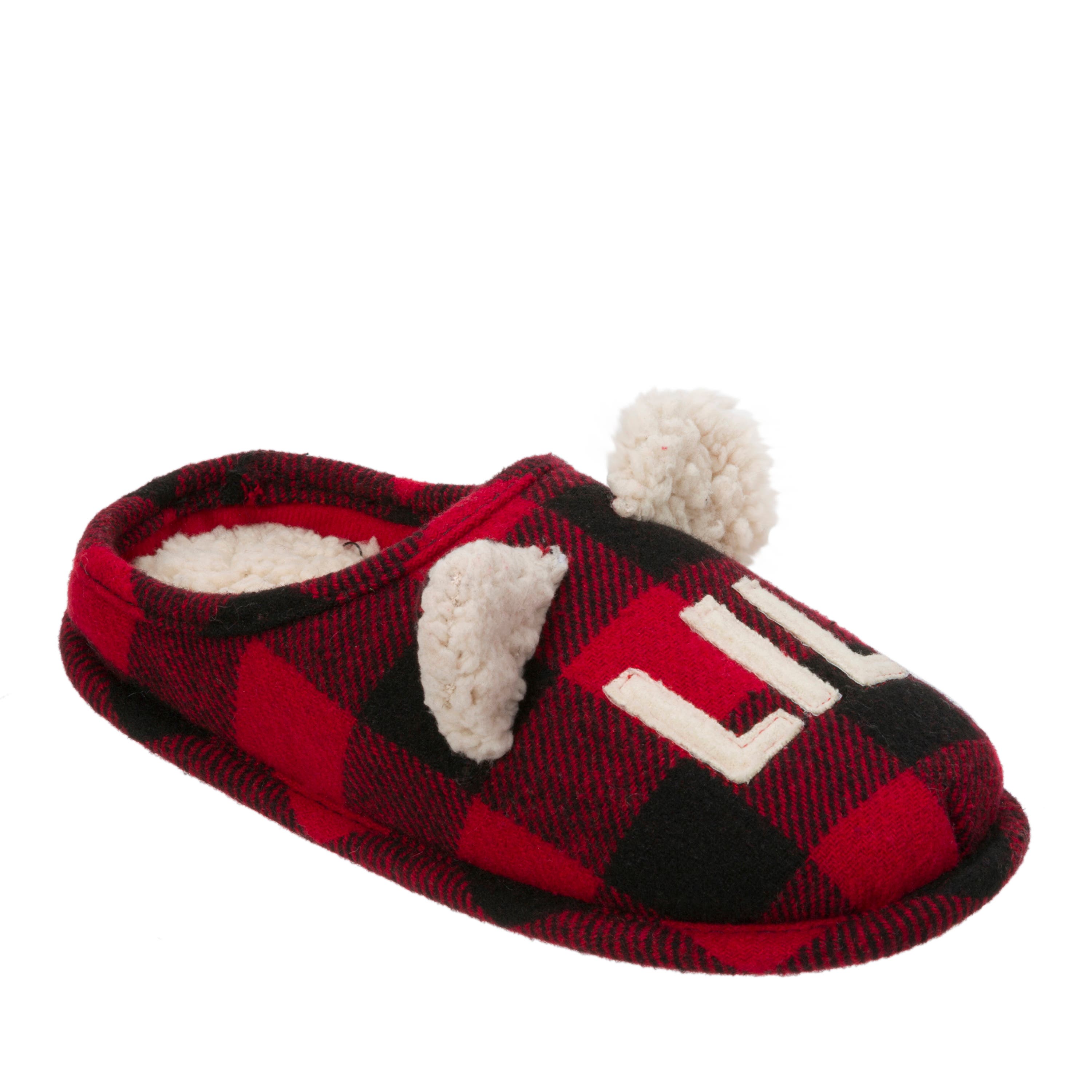 DEARFOAMS Kids' Buffalo Check Lil Bear Clog Slipper, Alternate, color, Red Plaid