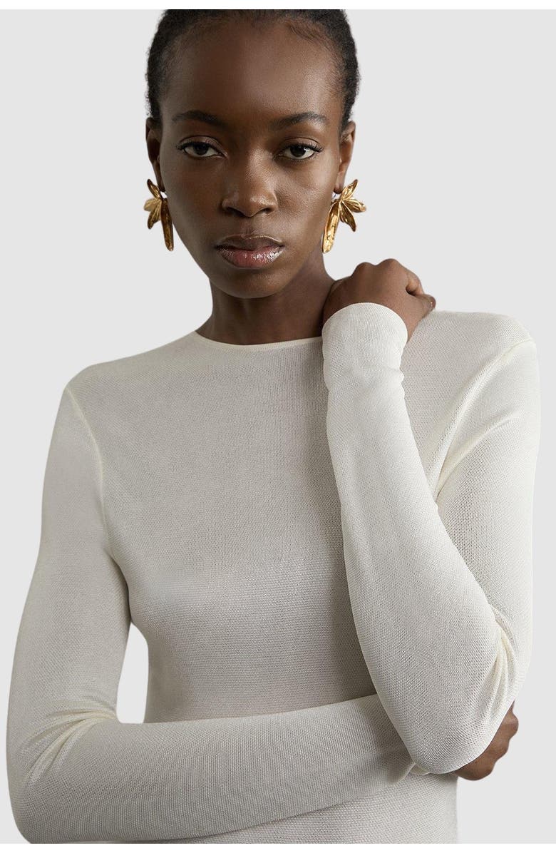 Karen Millen Slinky Lace Asymmetric Maxi Dress, Alternate, color, Cream