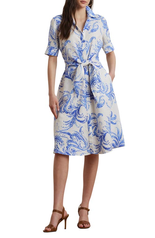 Ralph Lauren Womens Paisley Tie Front Linen Shirtdress 0ps 22w
