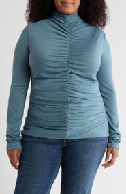 Renee C Mock Neck Ruched Knit Top