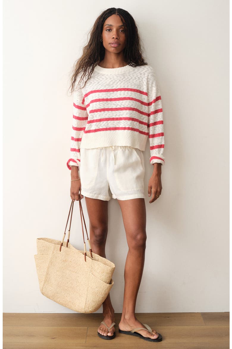 Seabreeze Striped Crewneck Sweater, Alternate, color, WHITE AND RED STRIPE