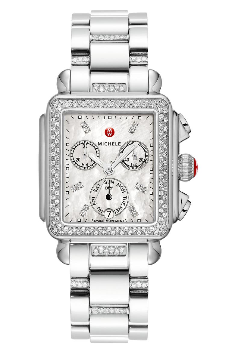 Deco Diamond Diamond Dial Watch Head, 33mm x 35mm, Alternate, color, SILVER