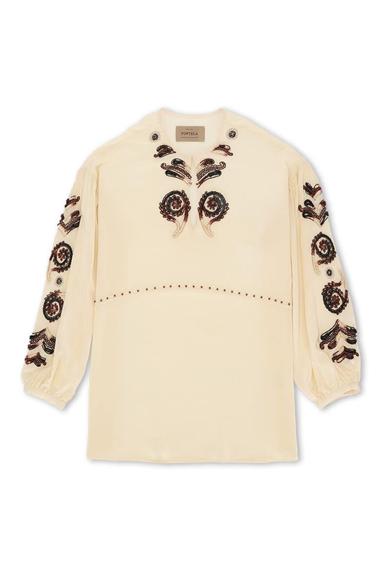 Allegra Embroidered Silk Shirt, Alternate, color, MILK