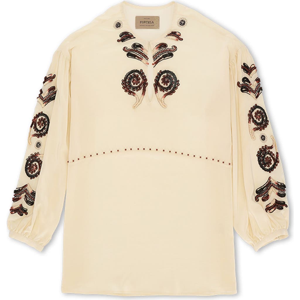 Fortela Allegra Embroidered Silk Shirt In Neutral