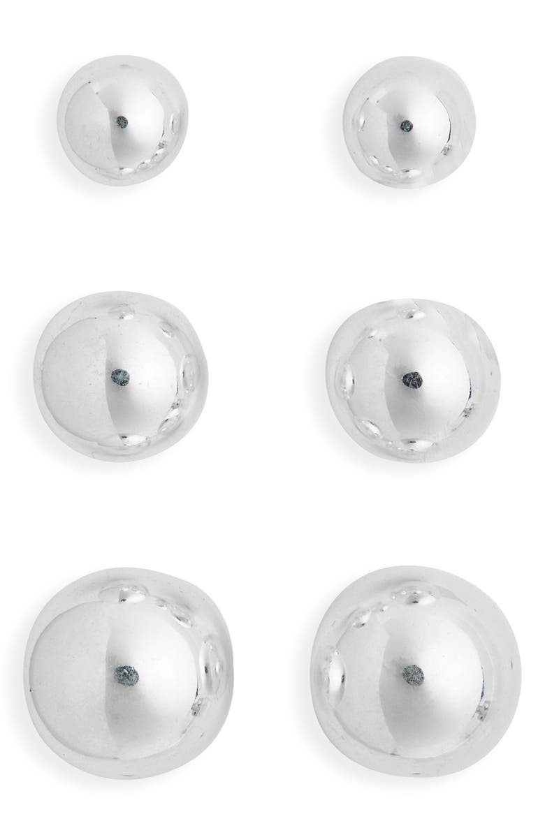 NORDSTROM RACK Set of 3 Graduated Orb Stud Earrings, Main, color, Silver