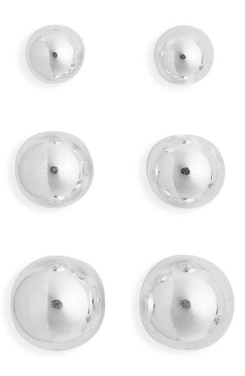 Nordstrom Rack Set Of 3 Graduated Orb Stud Earrings In Silver