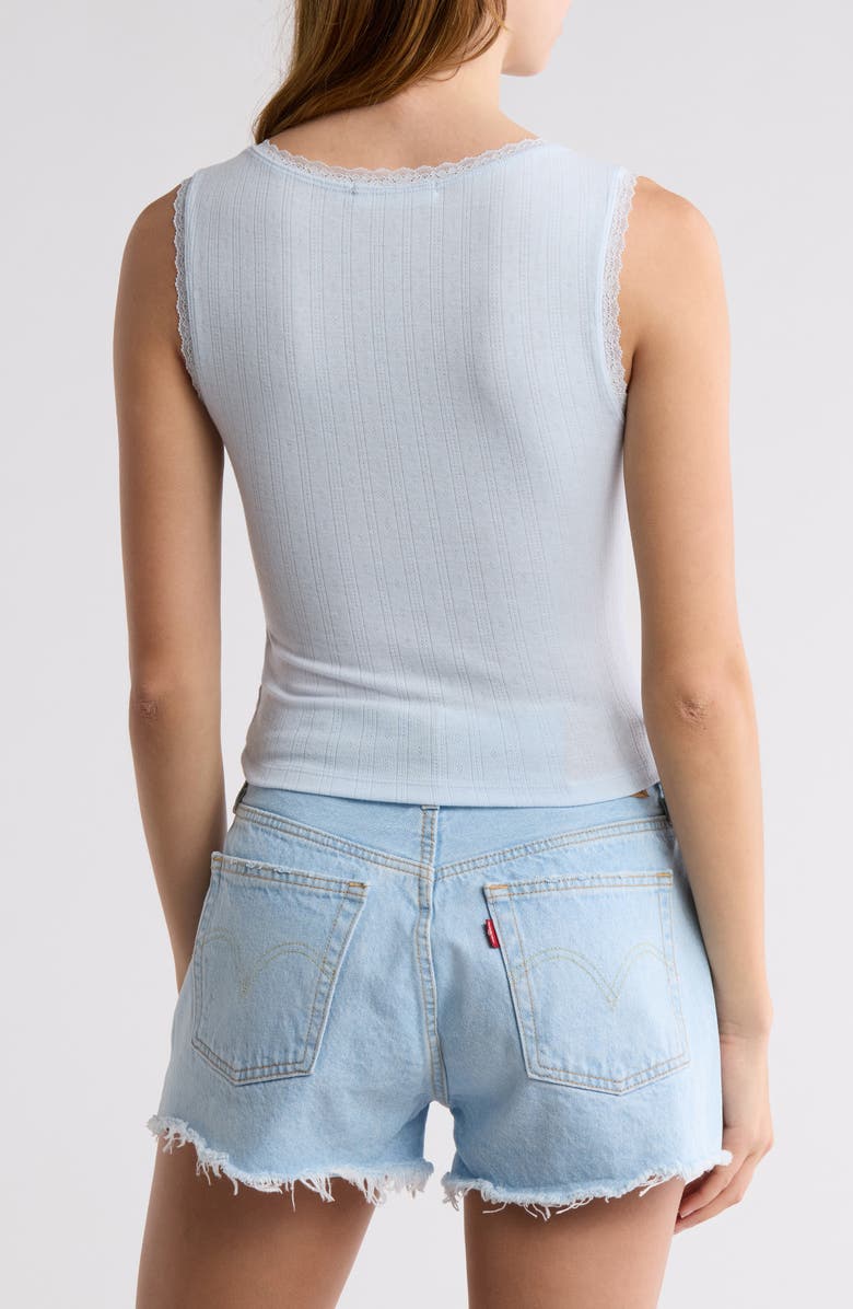 All in Favor Lace Trim Pointelle Crop Tank, Alternate, color, Light Blue