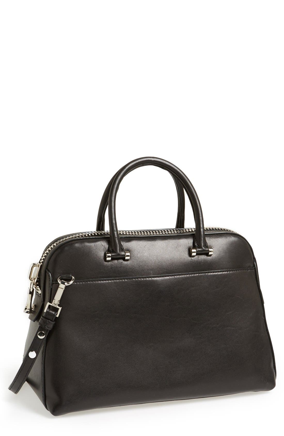 'Medium Blake' Leather Satchel, Main, color, BLACK