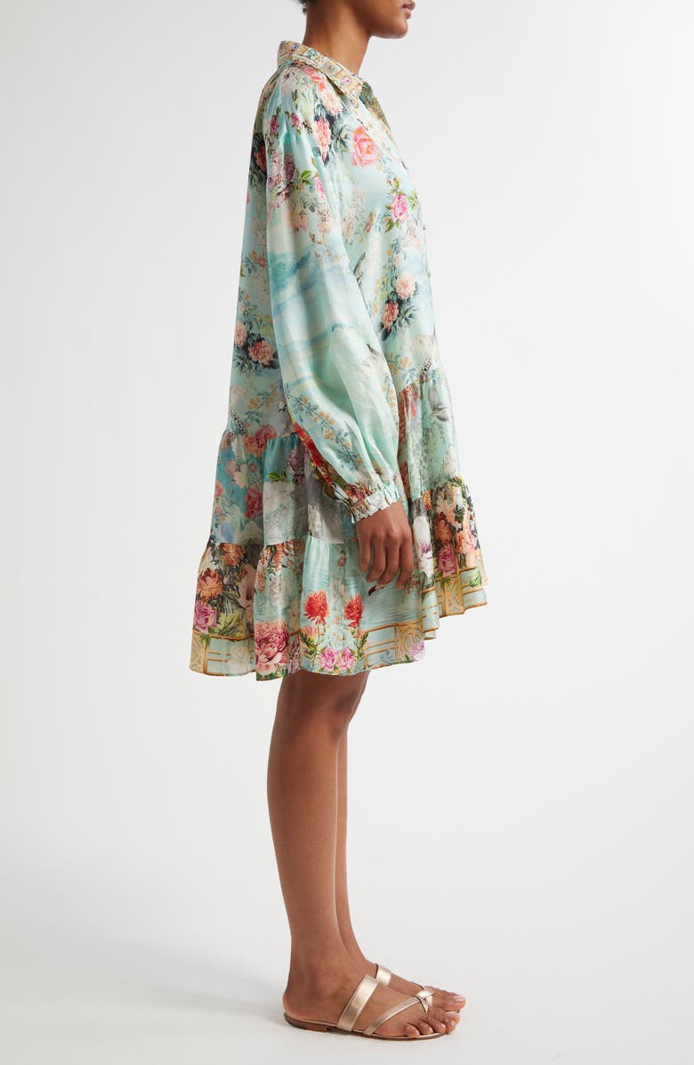 Camilla The Jewelry Museum Tiered Long Sleeve Silk Shirtdress, Alternate, color, 