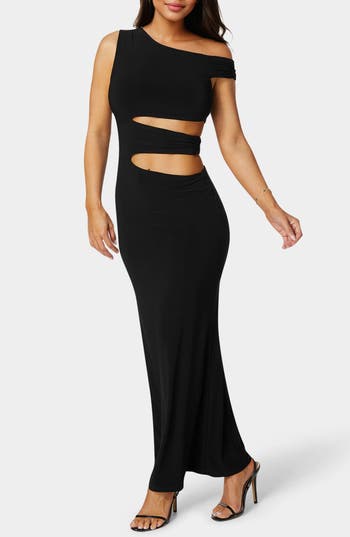 Bebe One Shoulder Maxi Dress In Black
