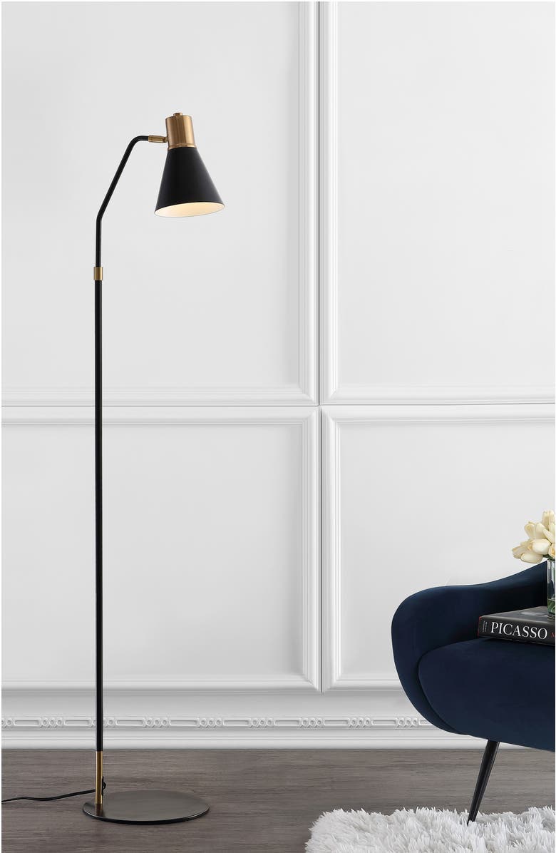 JONATHAN Y Apollo Modern Metal LED Task Floor Lamp, Alternate, color, Black/Brass Gold