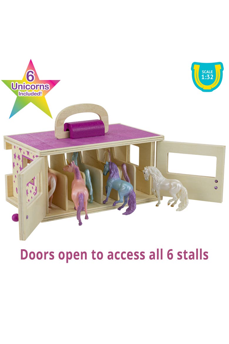 Horses Unicorn Magic Wooden Stable Playset with 6 Unicorns, 132 Scale, Alternate, color, Multicolored