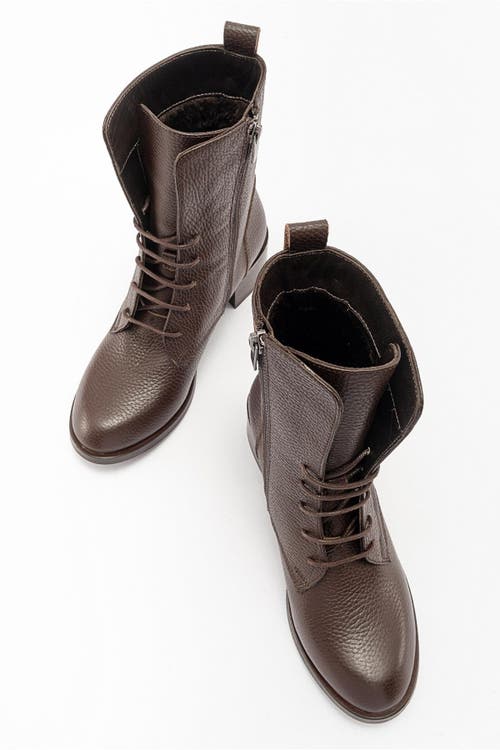 Forever & Always Shoes Lana Leather Block Heel Boot In Brown