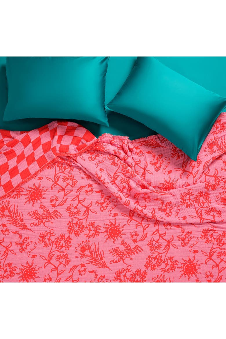 Costa Fringed Jacquard 102.5" x 94.5" Statement Bedding, Main, color, Pink
