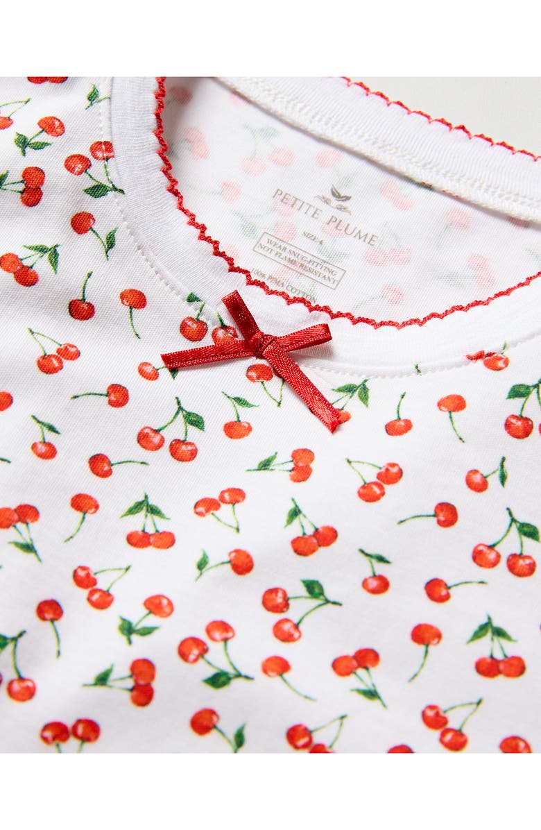 Petite Plume Kids' Cherry Print Floral Fitted Two-Piece Pajamas, Alternate, color, White