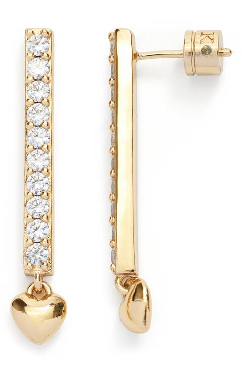 Crystal Stick Heart Drop Earrings