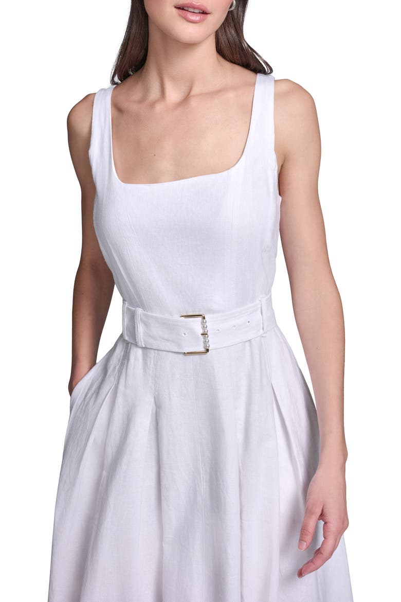 Belted Fit & Flare Dress, Alternate, color, SOFT WHITE