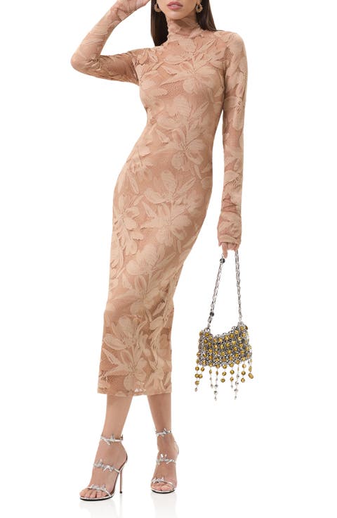 Shailene Floral Lace Long Sleeve Midi Dress