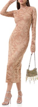 AFRM Shailene Floral Lace Long Sleeve Midi Dress