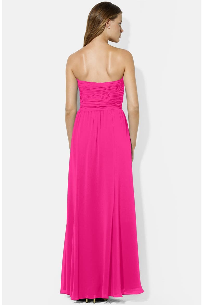 Ruched Strapless Chiffon Gown, Alternate, color, MASON PINK