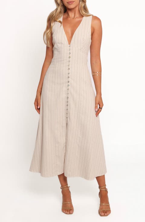 Aisling Stripe Cotton Blend Midi Dress